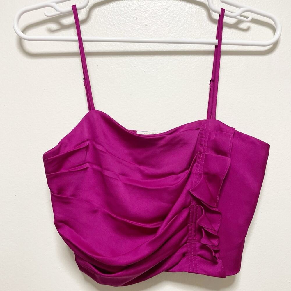 Ramy Brook Estelle Ruched Pink Satin Crop Blouse